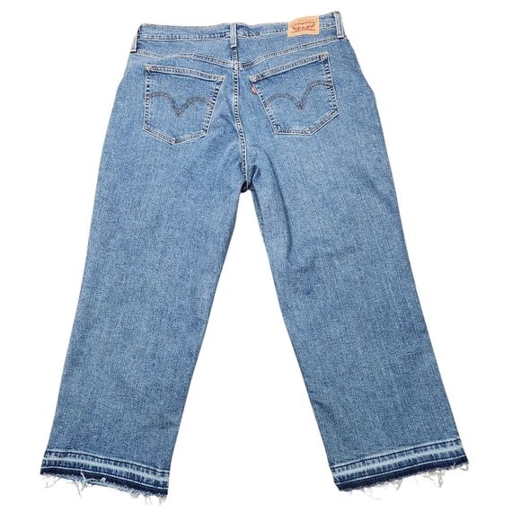 Levi's Wedgie Straight Fit Women's Jeans Raw Hem Blue Denim Cropped High Rise 18 - Picture 4 of 12